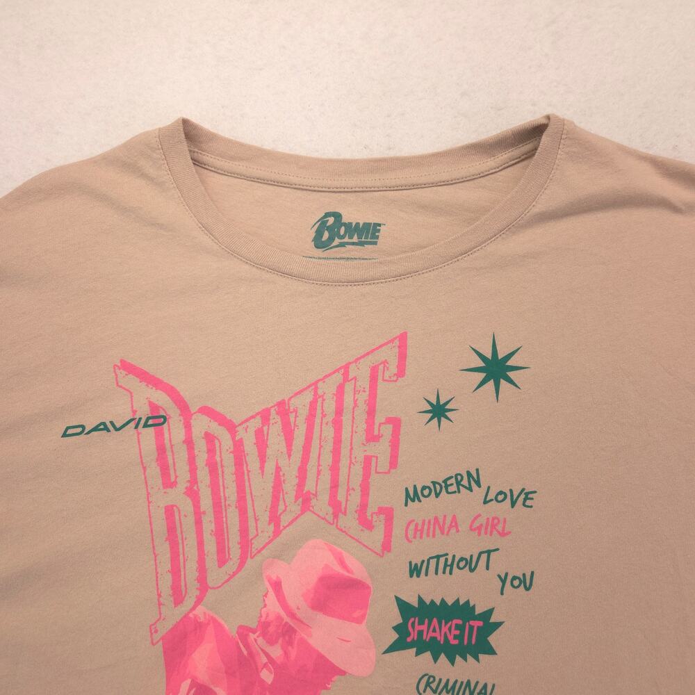 David Bowie Band Crew Neck Short Sleeve Graphic Shirt Mens Size L Tan